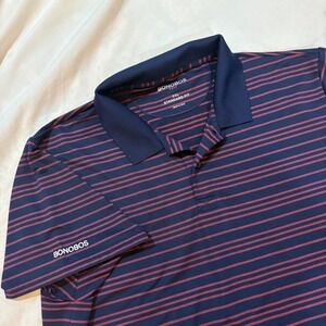 BONOBOS Golf Mens XXL Standard Fit Navy Stripe Short Sleeve Polo Shirt